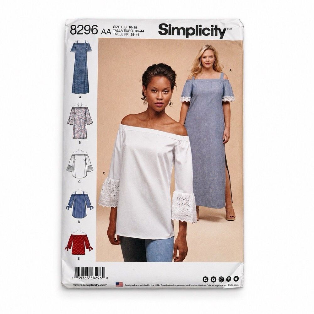 Simplicity 8296 Off Shoulder Dress Top Pattern Uncut Size 10-18